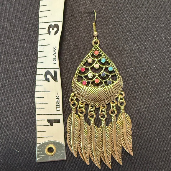 Bohemian Dangle Feather Earrings - Picture 3 of 3
